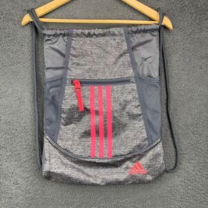 Adidas Drawstring Sackpack Backpack Gray Pink Heathered 3-Stripe Mesh Pockets
